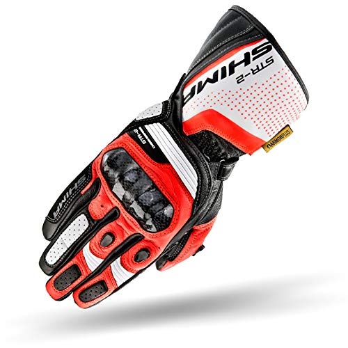 SHIMA STR-2 Motorhandschoenen voor heren, touchscreen, zomer, sporthandschoenen met carbon enkelbescherming, handpalm- en vingerschuiver, versterkte handpalm (rood fluo, XXL